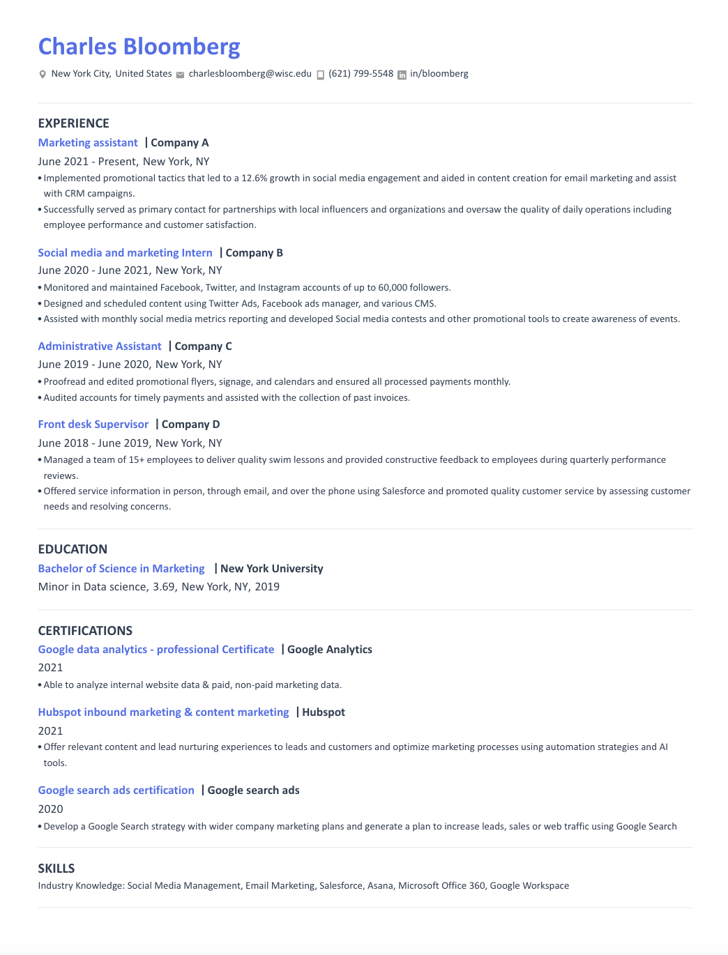 Marketing Resume Template