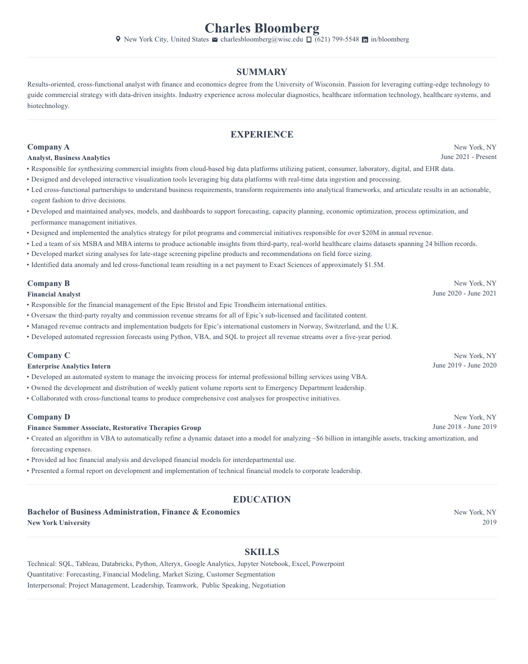 Business Resume Template