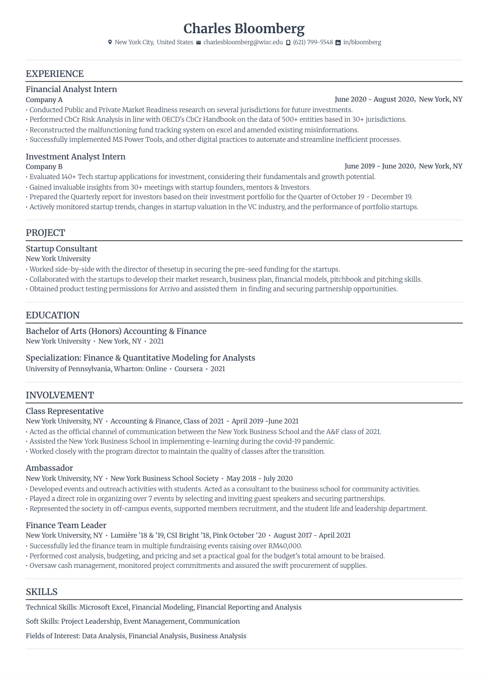 Resume Template for No Experience