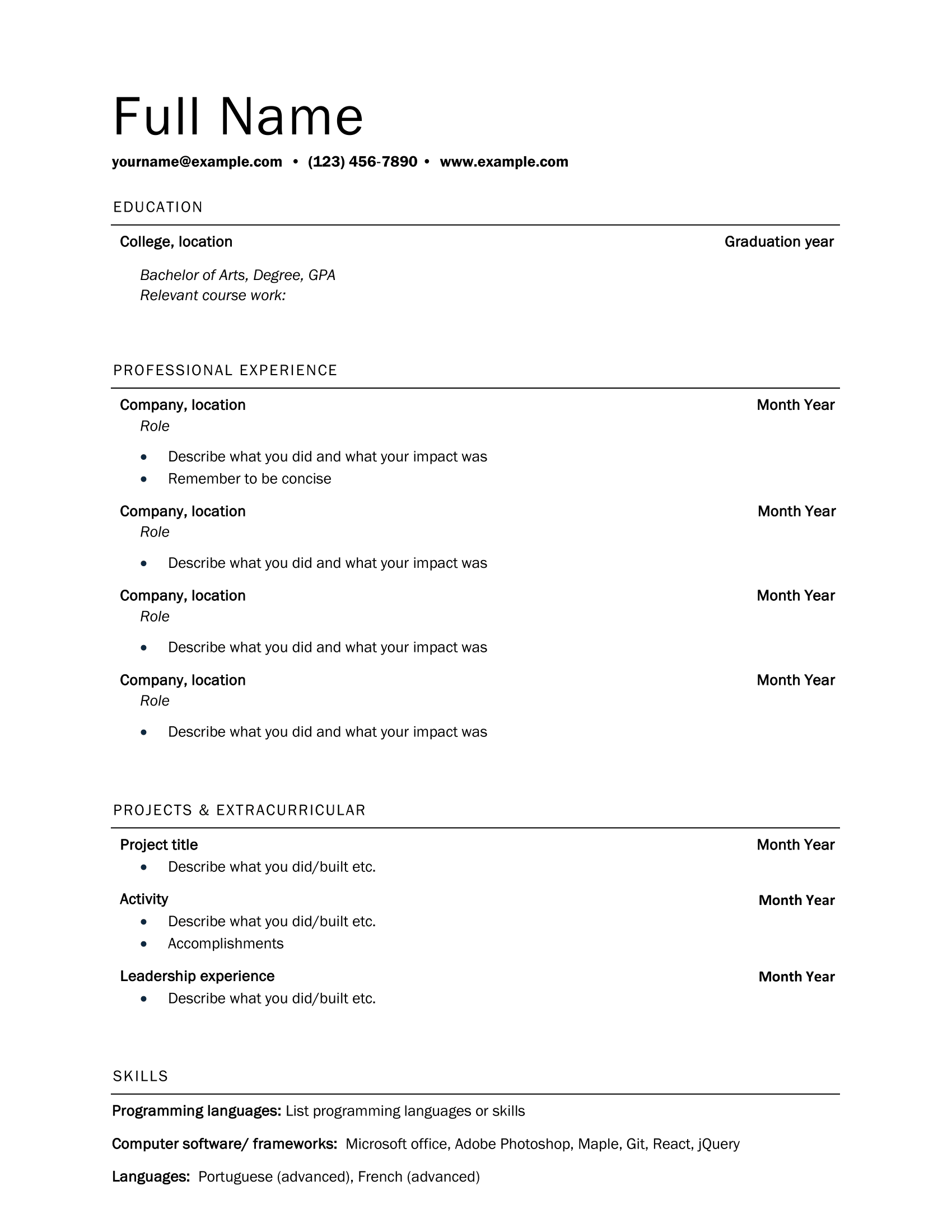 Student Resume Template