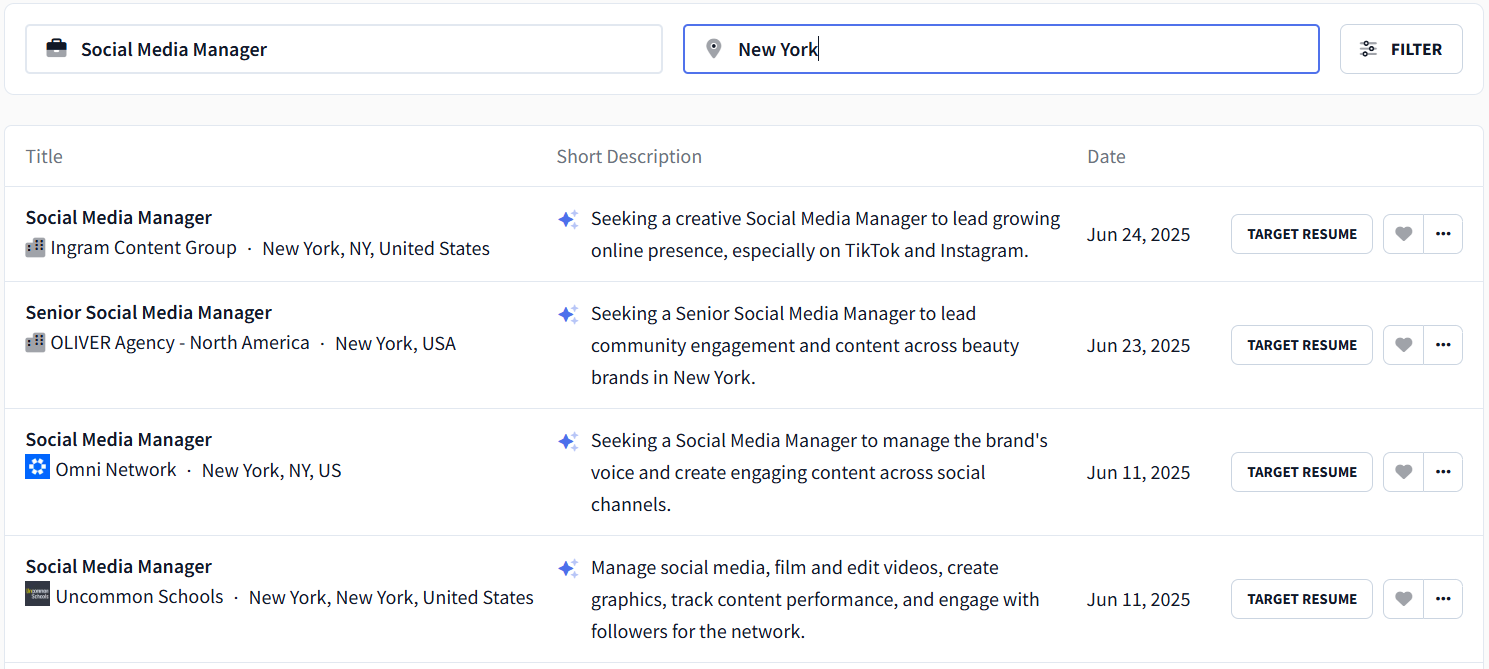 Here are some of the social media manager positions found by the AI Job Search
