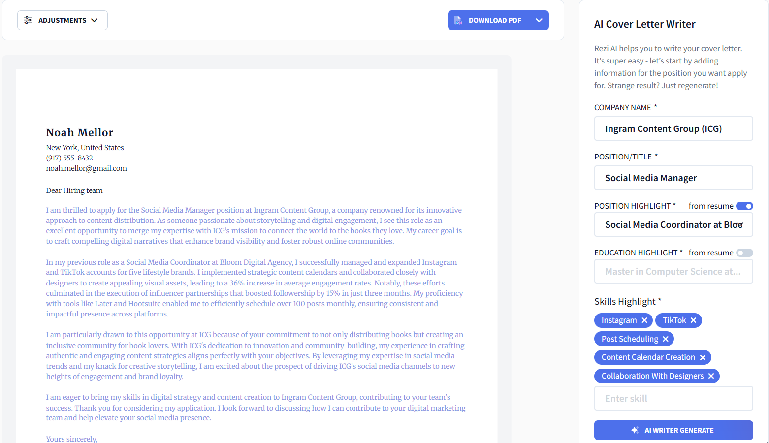 cover letter written entirely by AI cover letter
