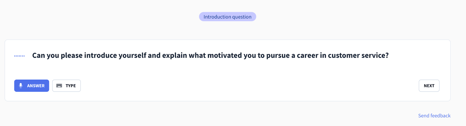 AI Interview tool example of introductory question for a customer service job