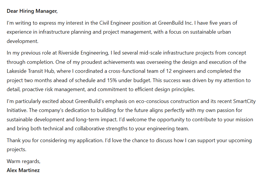 Chat GPT Generated Cover Letter