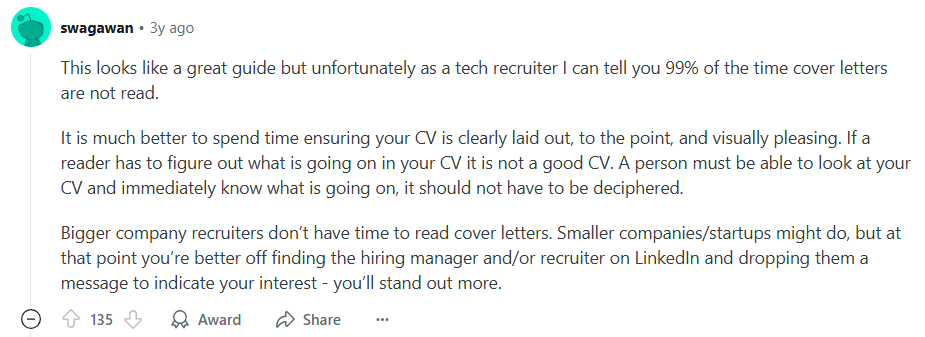 Benefits of writing a cover letter with AI reddit post