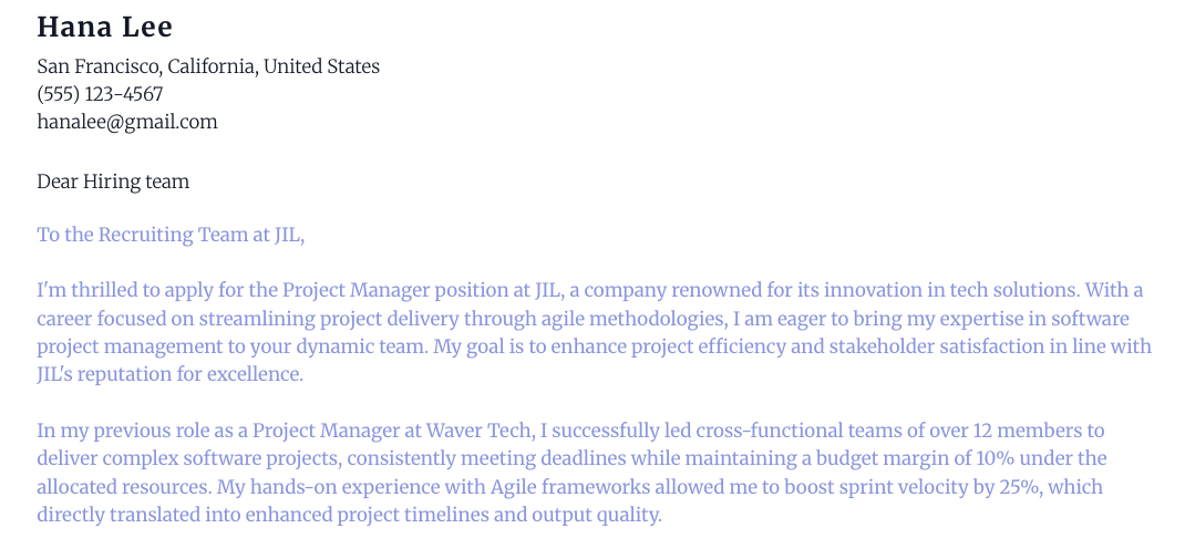 AI Cover Letter Example
