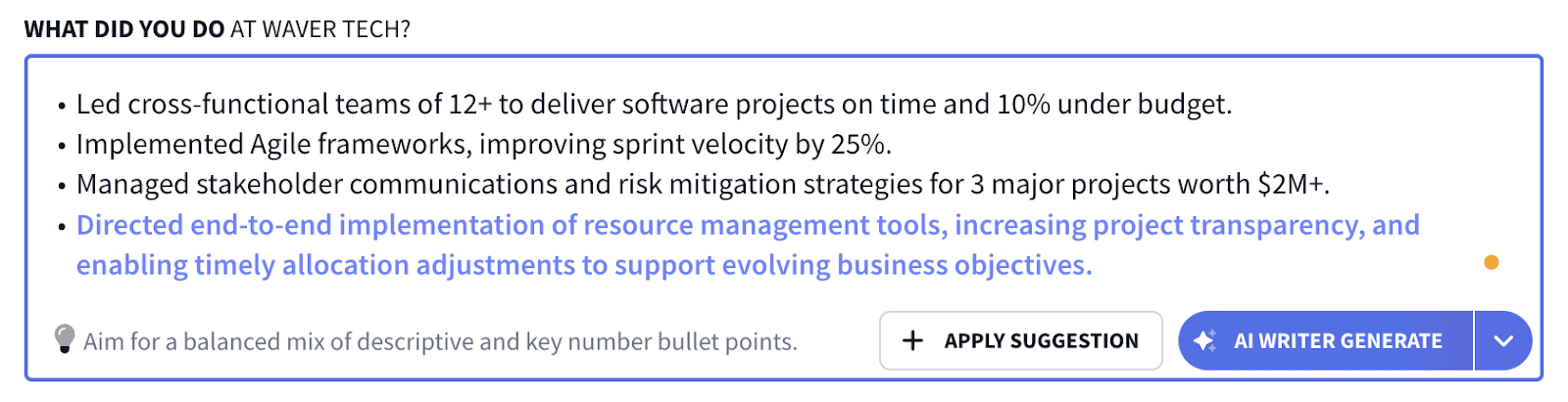 AI Bullet Point Writer for Resume