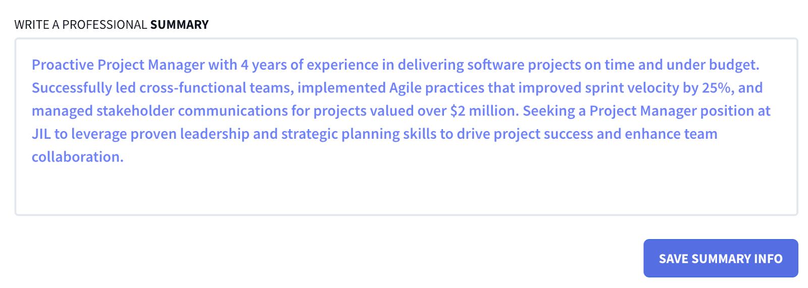 AI Resume Summary Generated