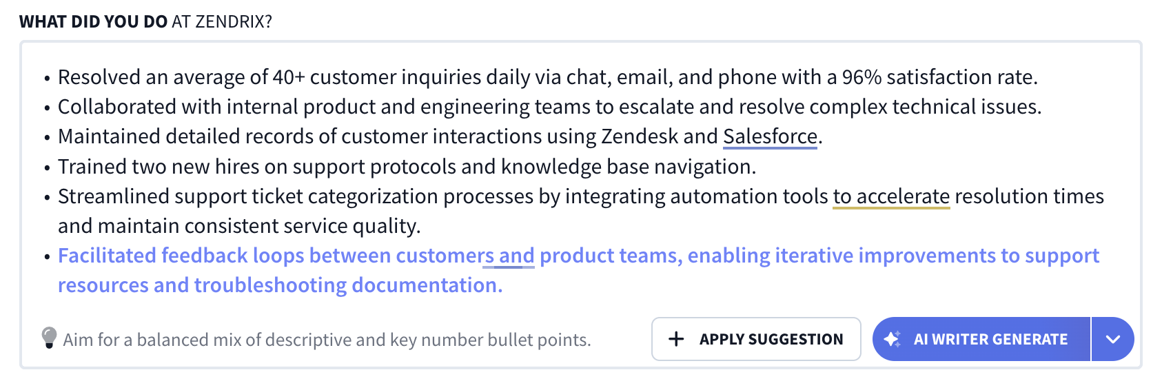 rezi ai bullet point writer
