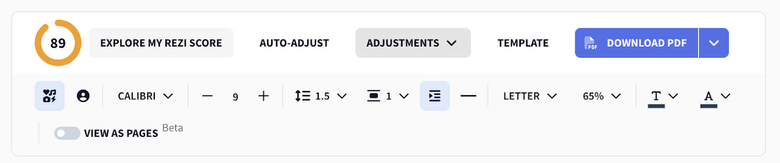 resume adjustments on rezi