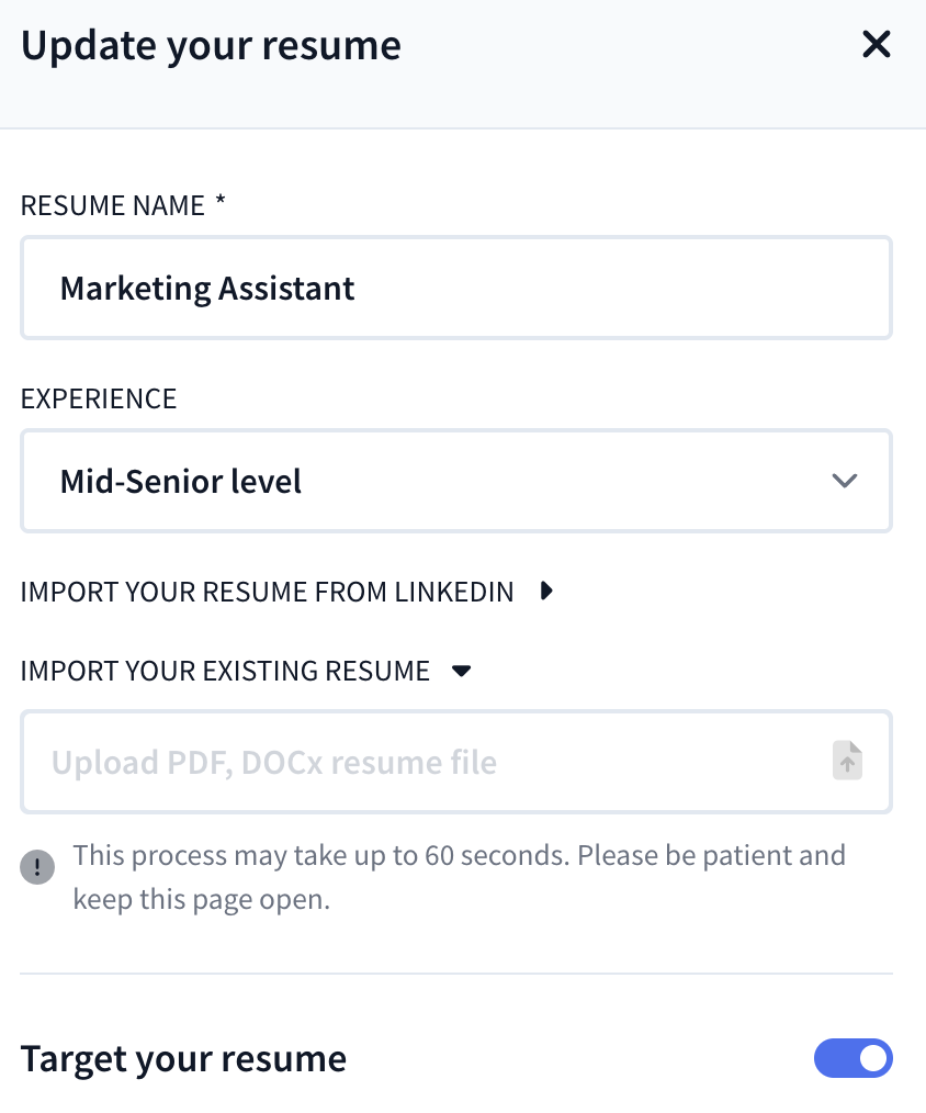 create new resume window