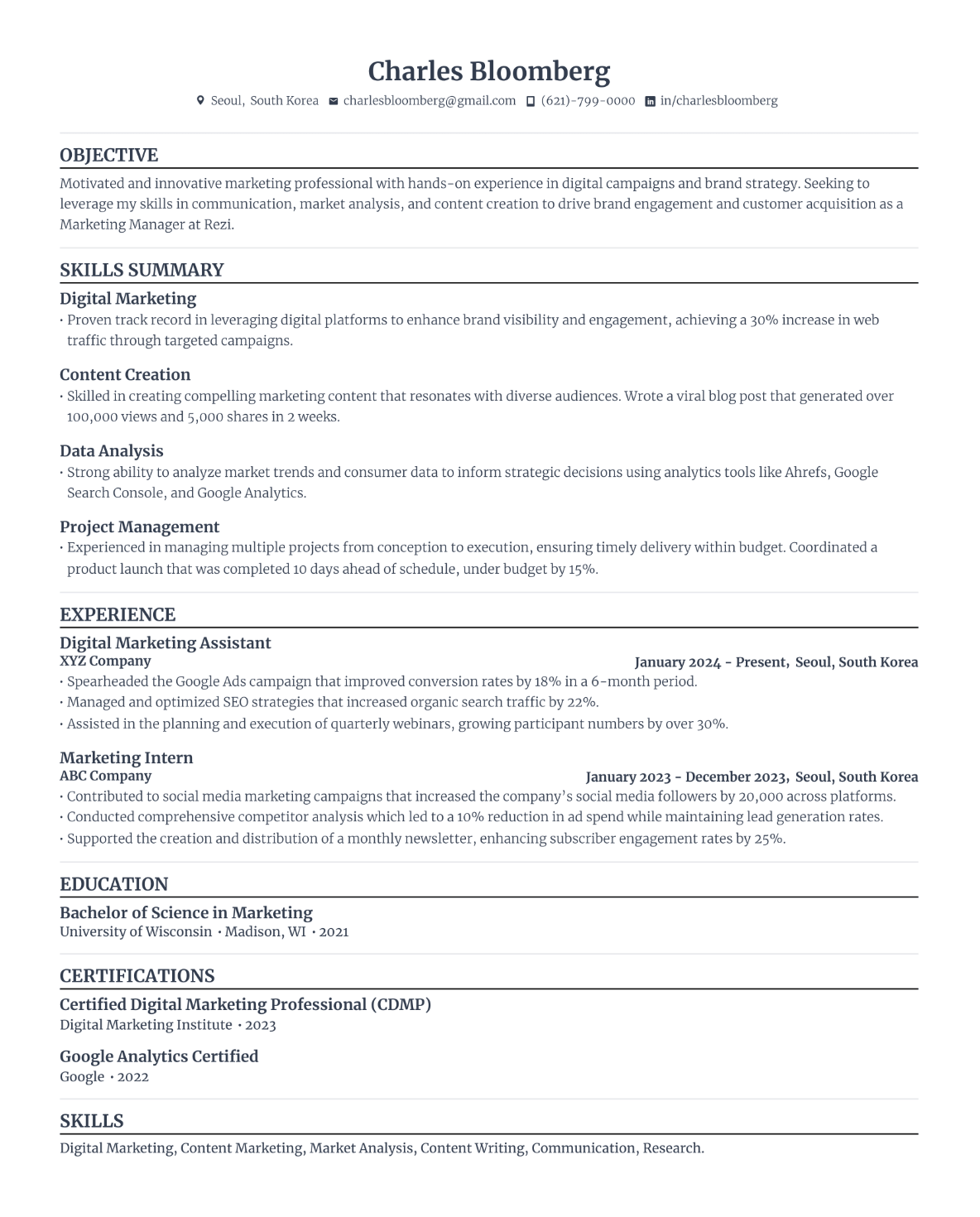 Skills-based CV