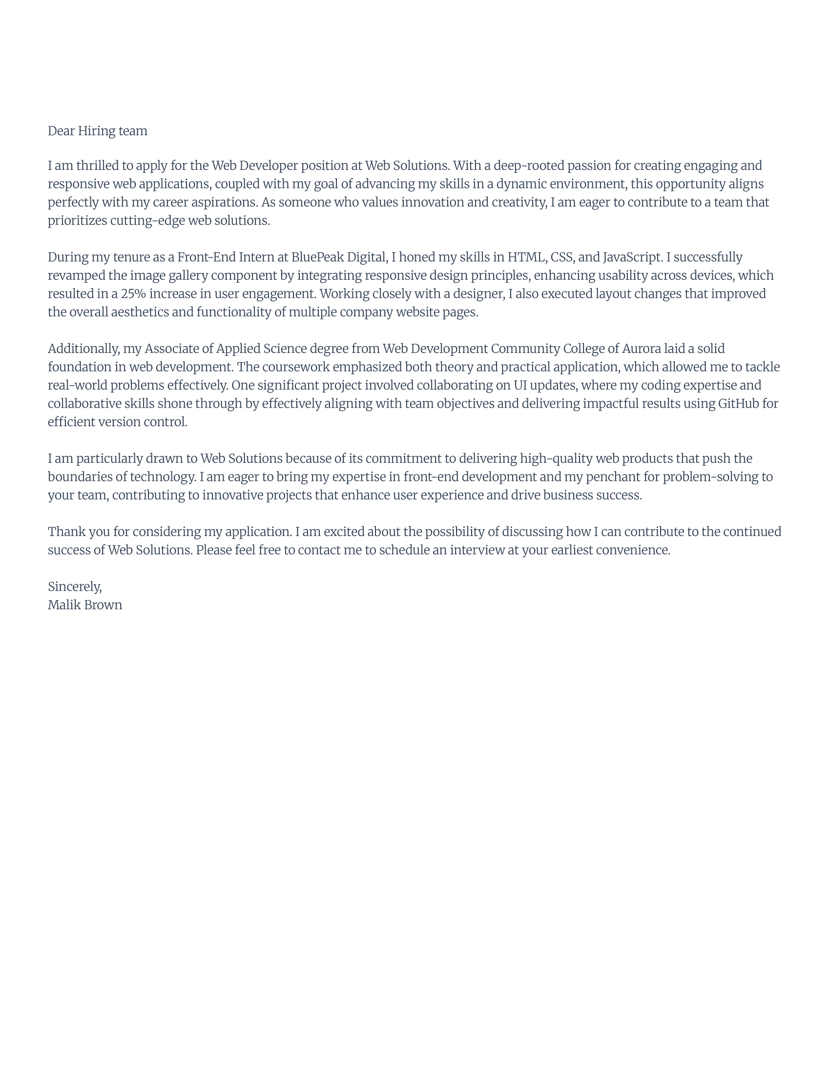 excellent Cover letter generated by rezi