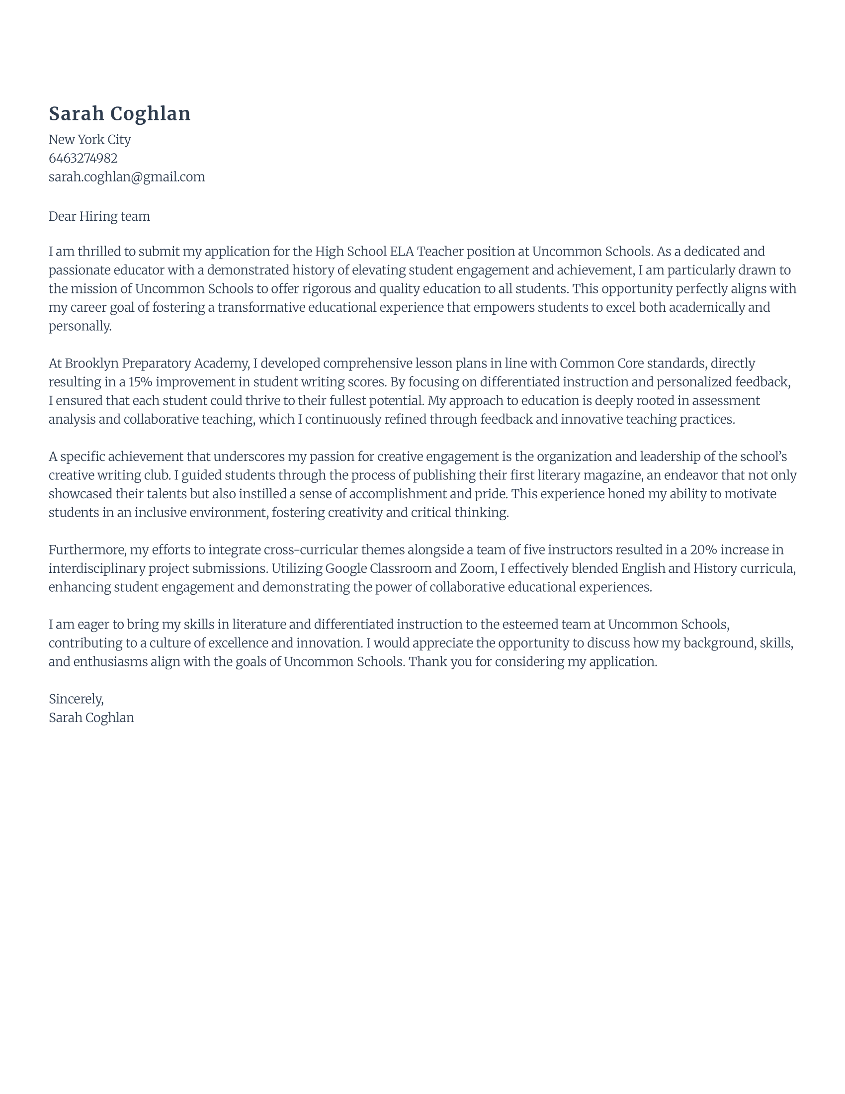 ai cover letter generated on Rezi