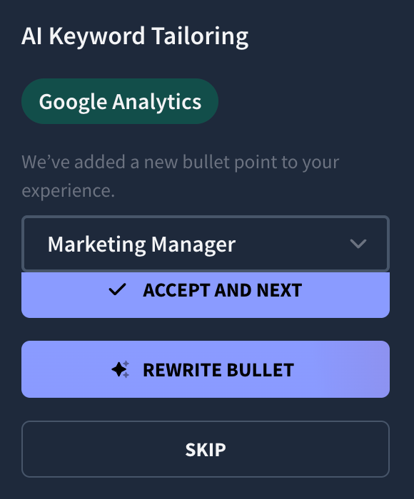 Ai keyword tailoring on Rezi