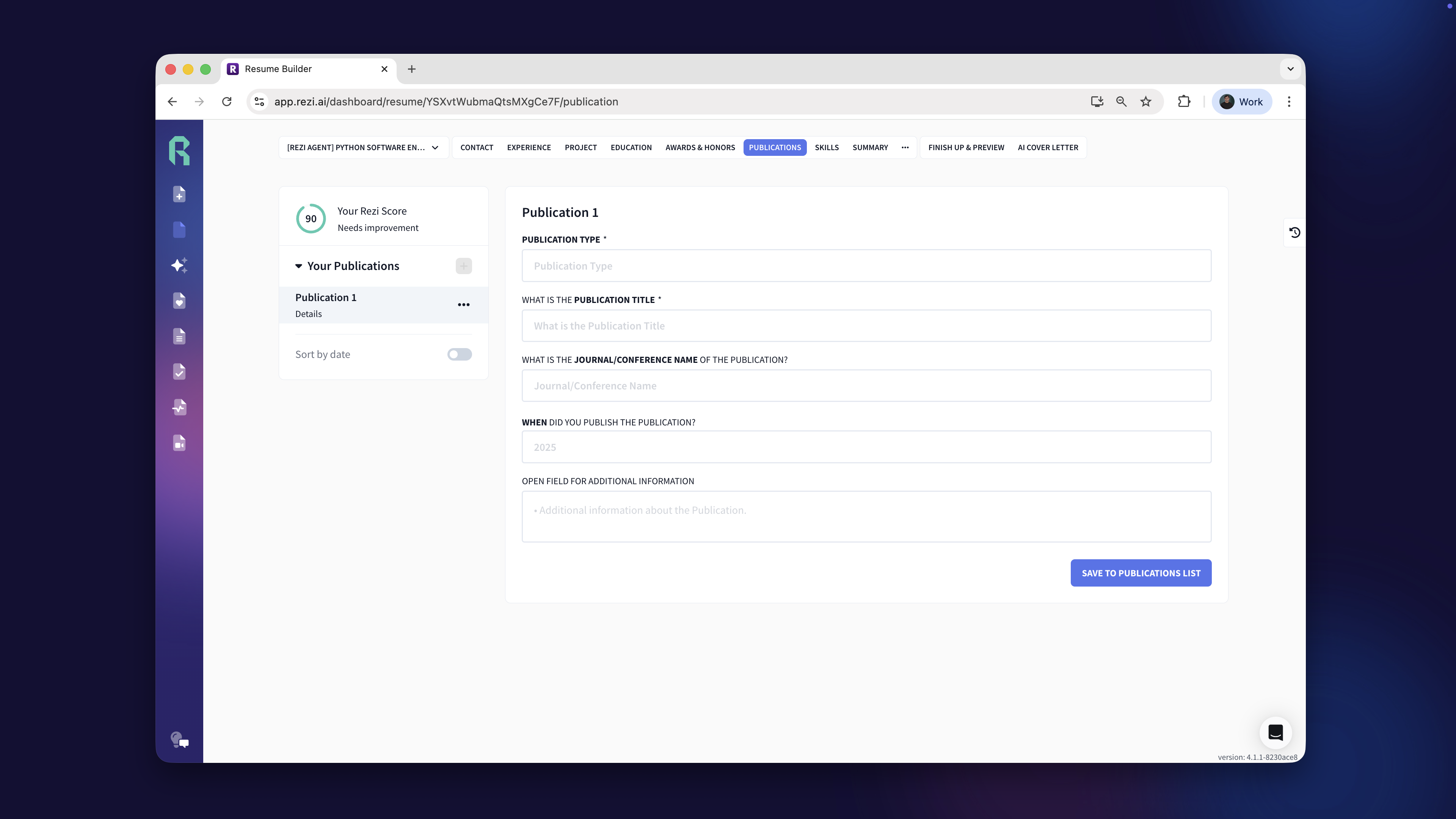 publication section on rezi