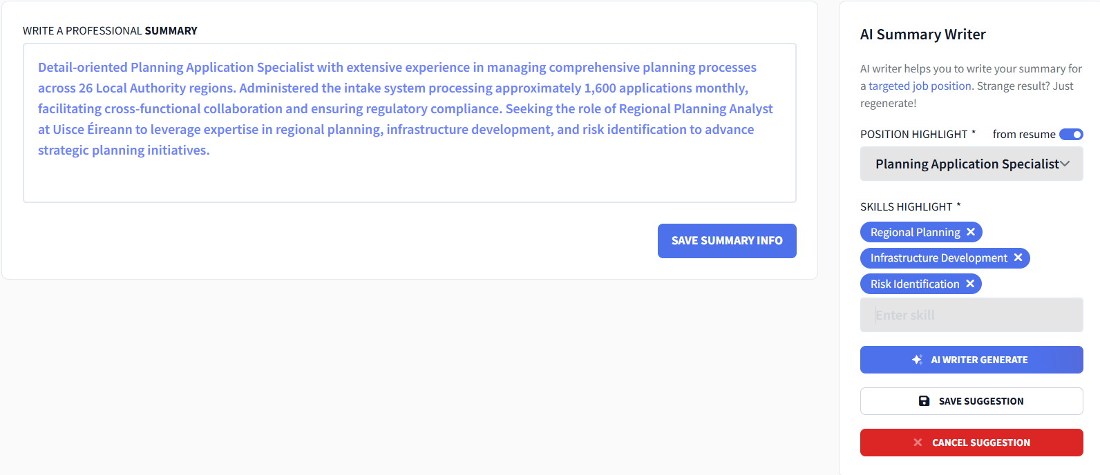 rezi ai resume summary writer