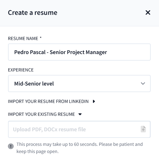 create resume on rezi