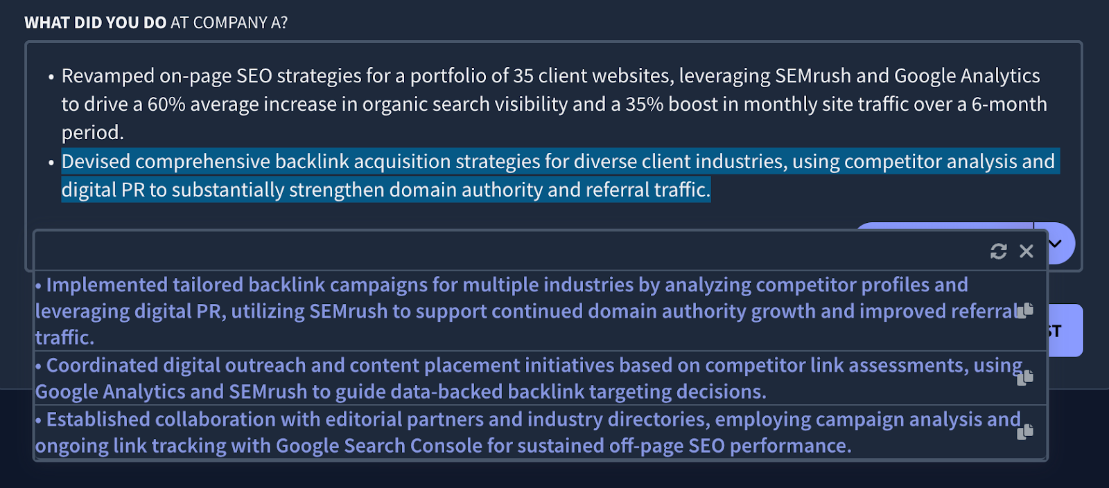 rezi ai bullet point writer