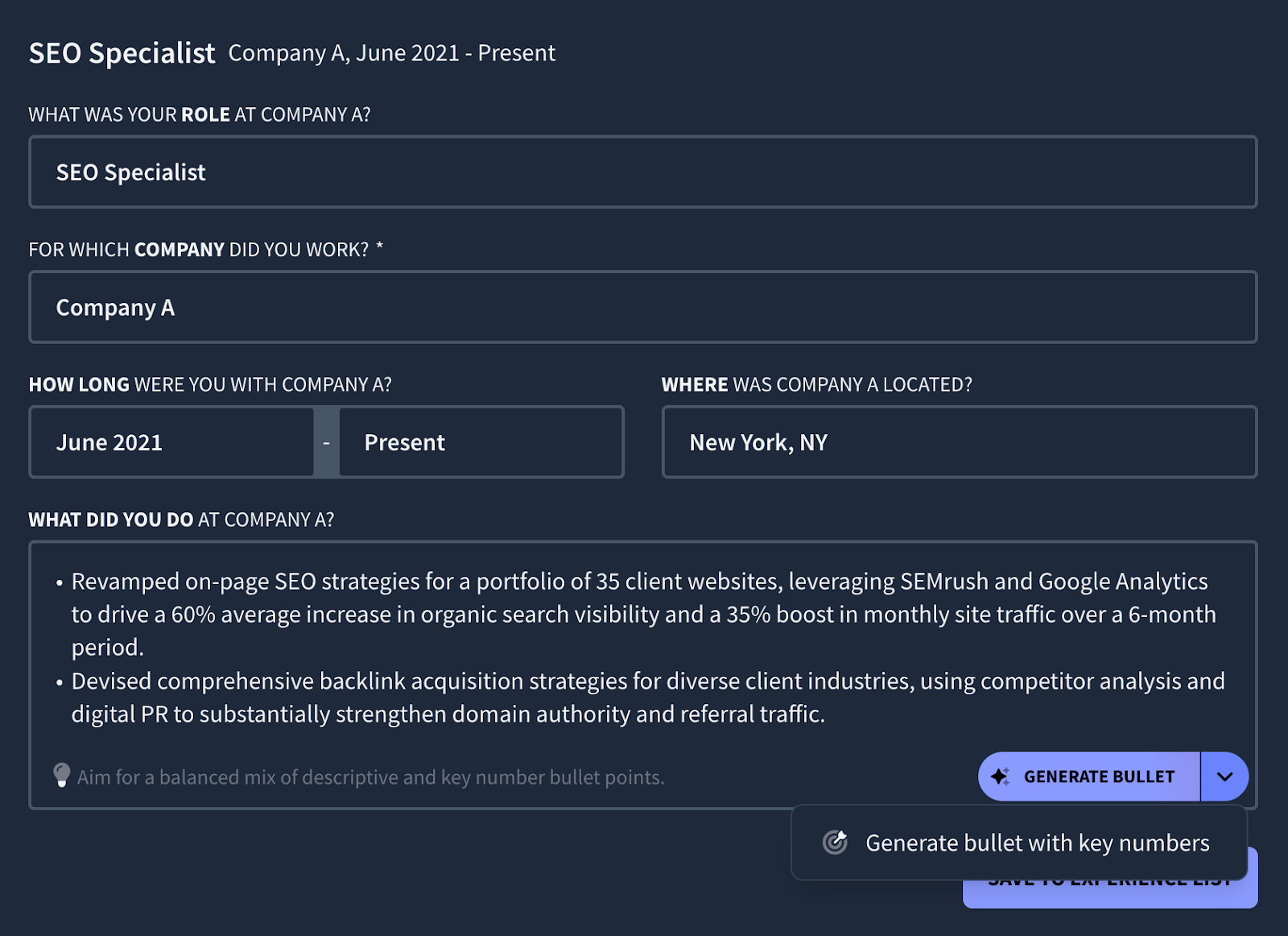 Bullet points writer and editor