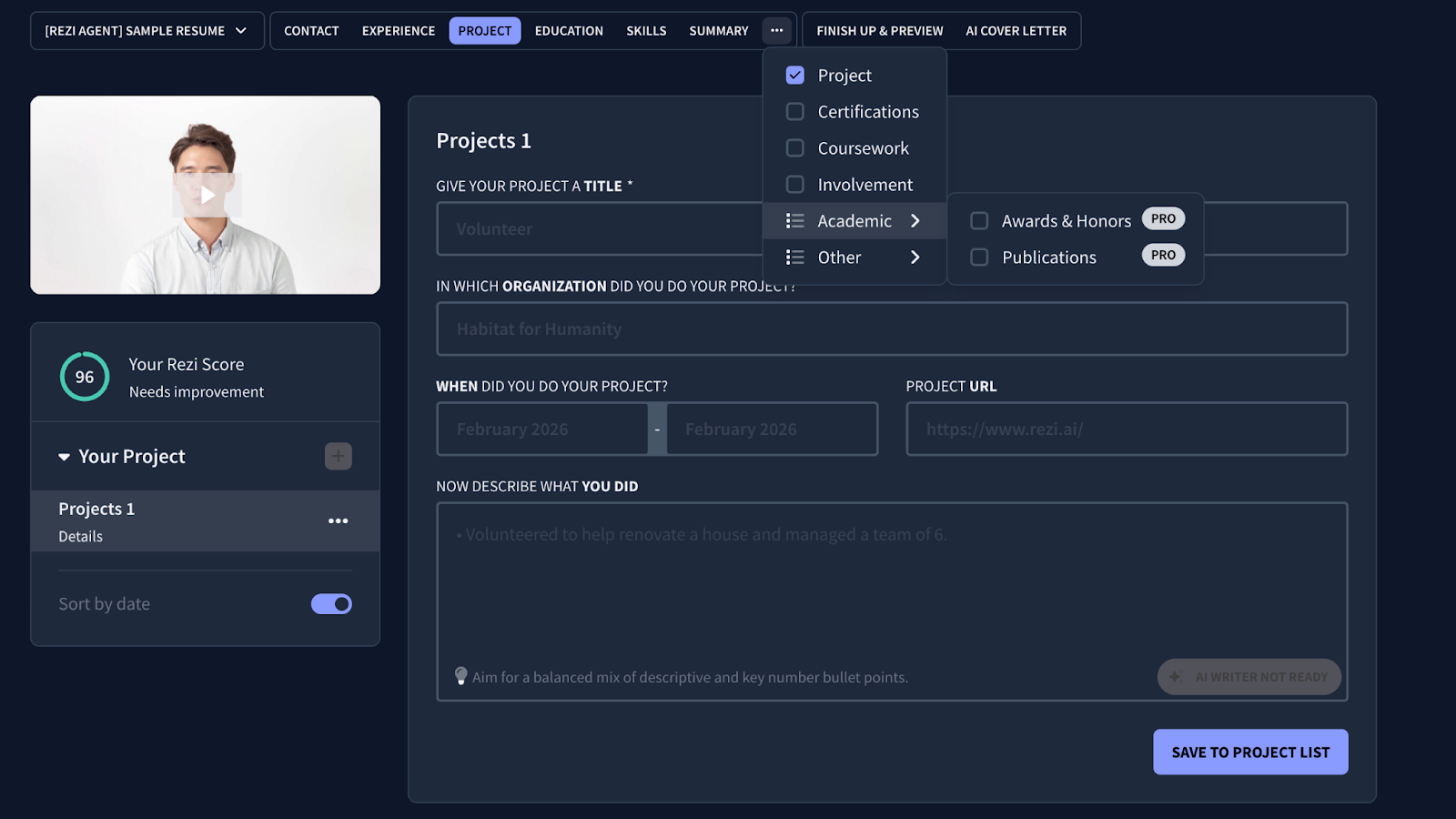 resume project section