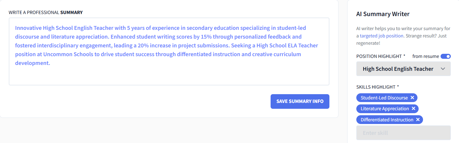 ai resume summary writer