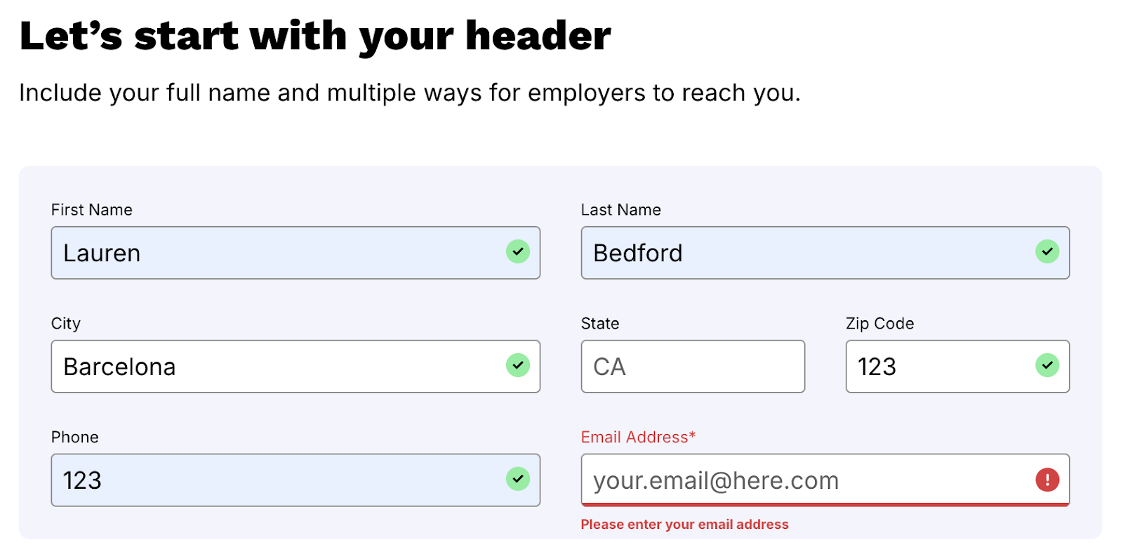 Resume-Now resume sections