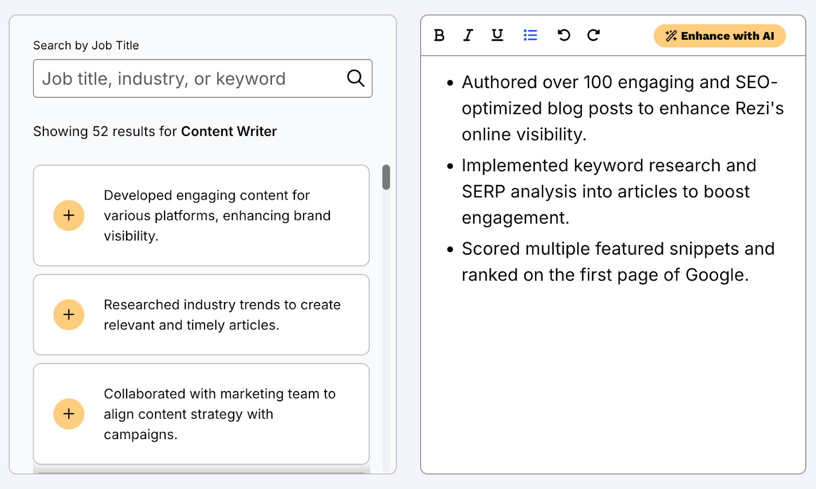Resume-Now bullet points