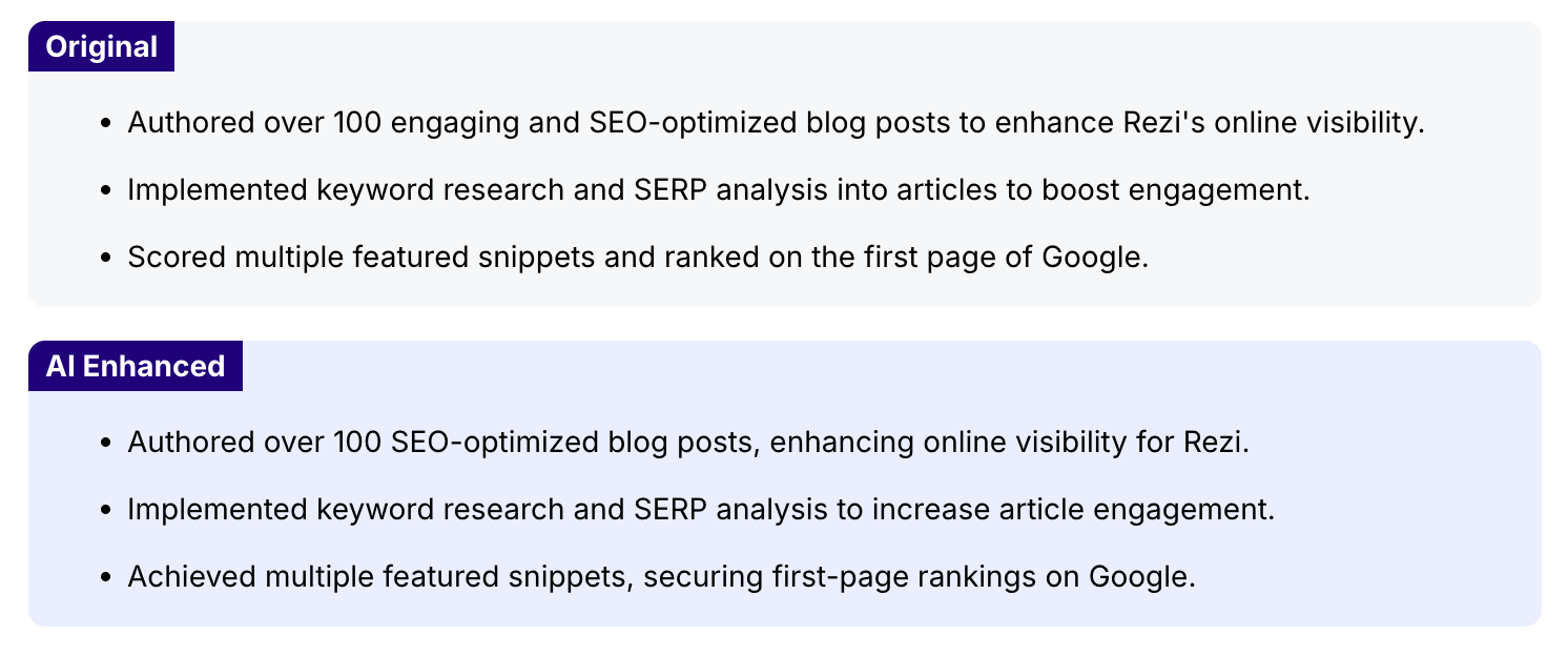 Resume-Now AI bullet points