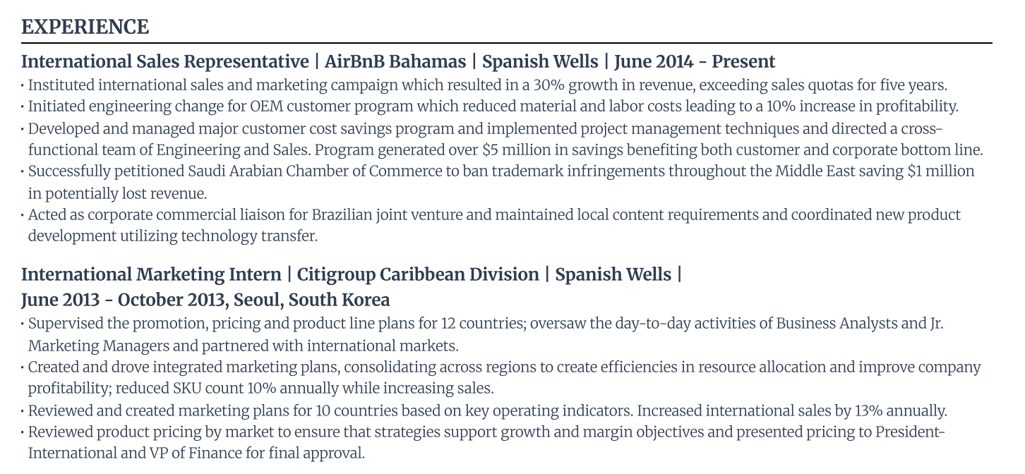 resume work experience