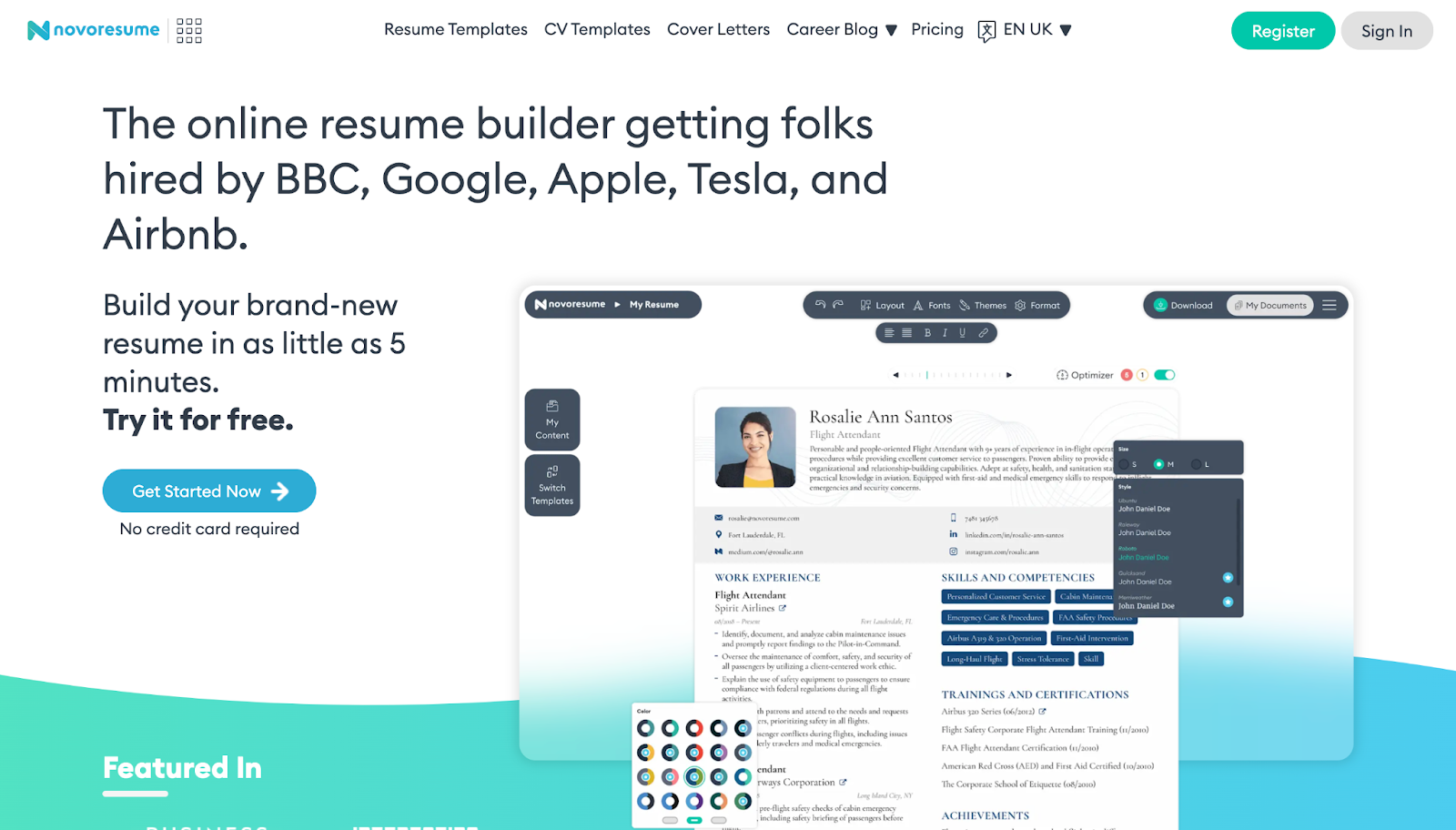Novoresume website homepage