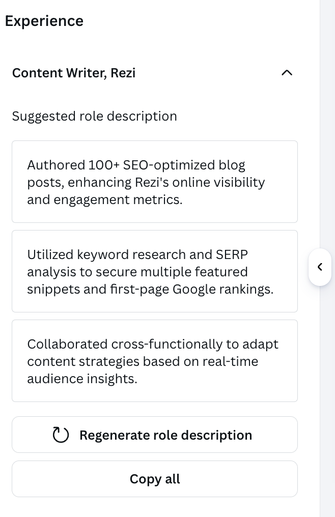 ai resume bullet points
