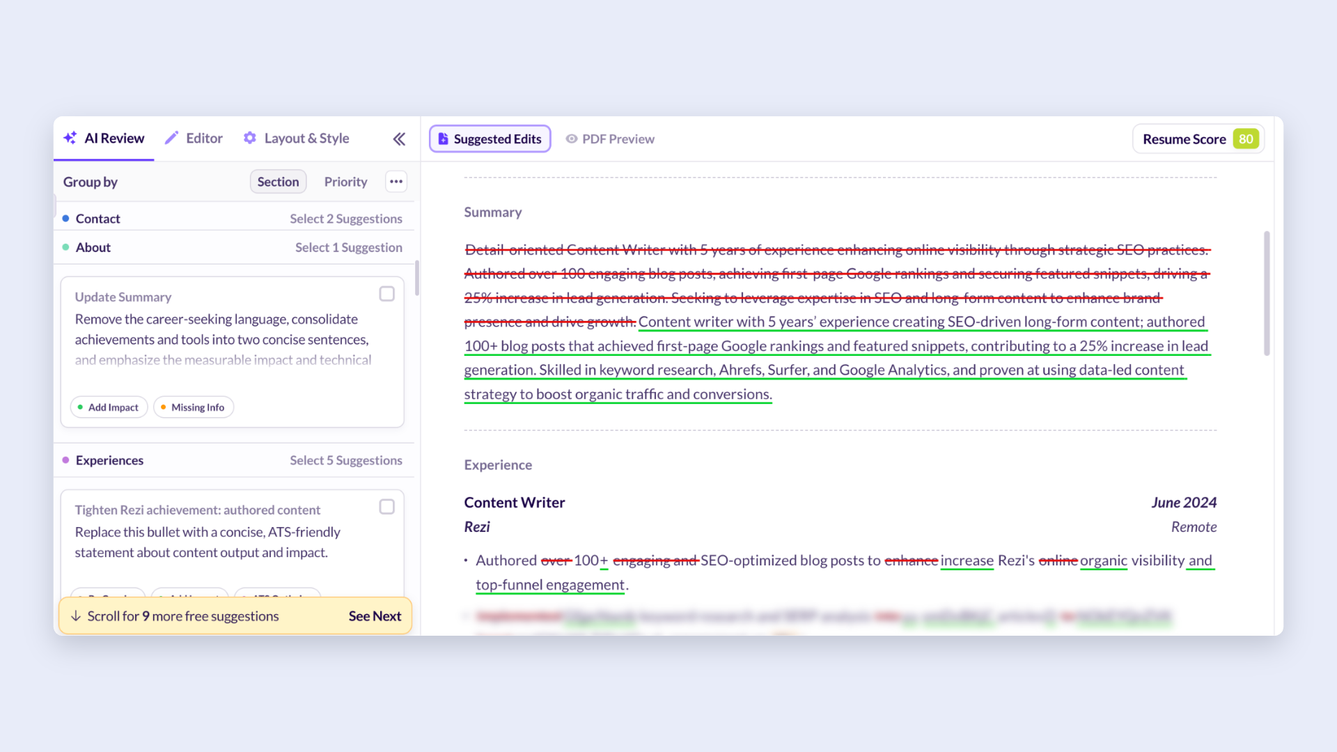 Huntr AI resume review