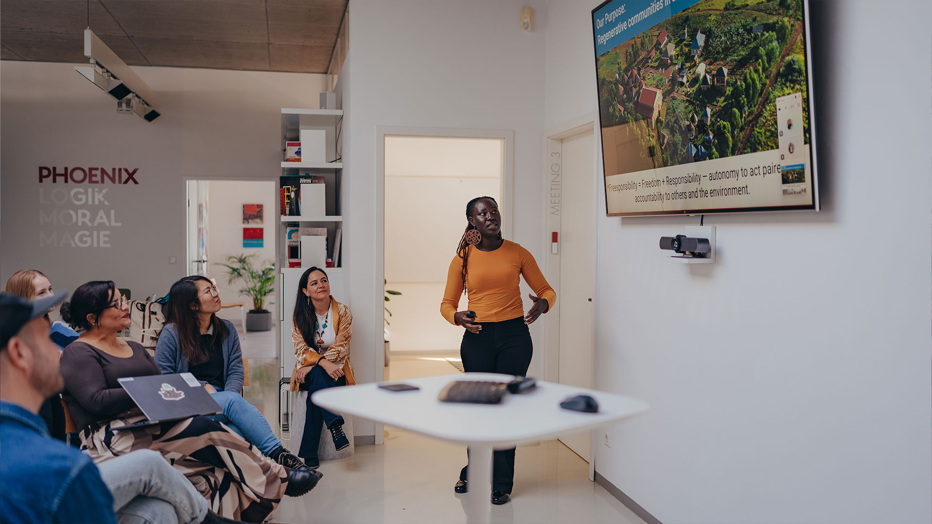 Mary apolot giving a talk in phoenix design - Design studio specialised in business design and product innovation