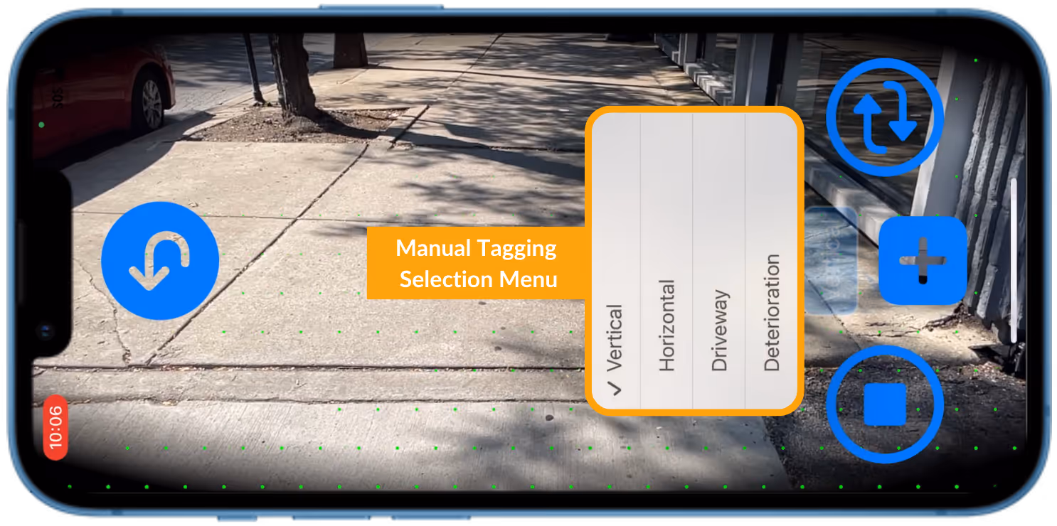 A screenshot of DeepWalk's mobile app showing the manual tagging feature window that is highlighted in a yellow border and label