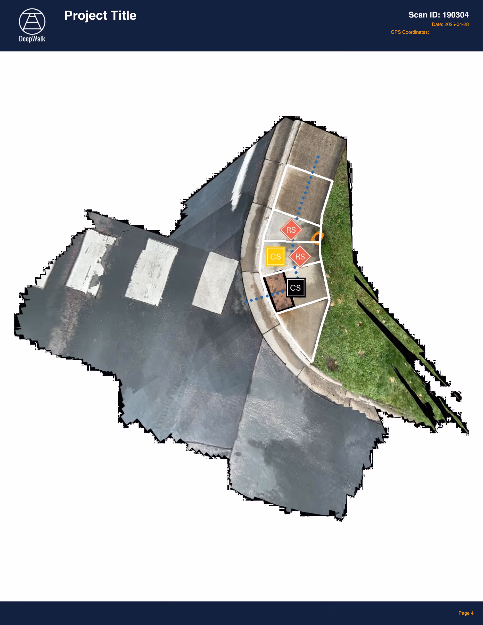 Top-down scan image of a sidewalk showing surface texture and accessibility measurement overlays