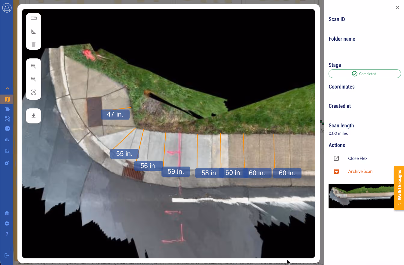 A curb ramp with the length measurements taken of all panels