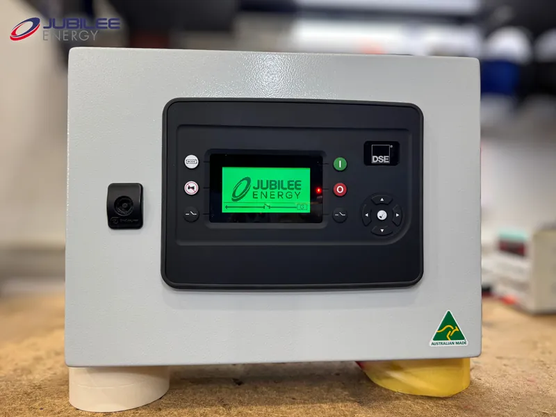 Australian-made Jubilee Energy control enclosure with a DSE controller, built to replace an obsolete PLC system