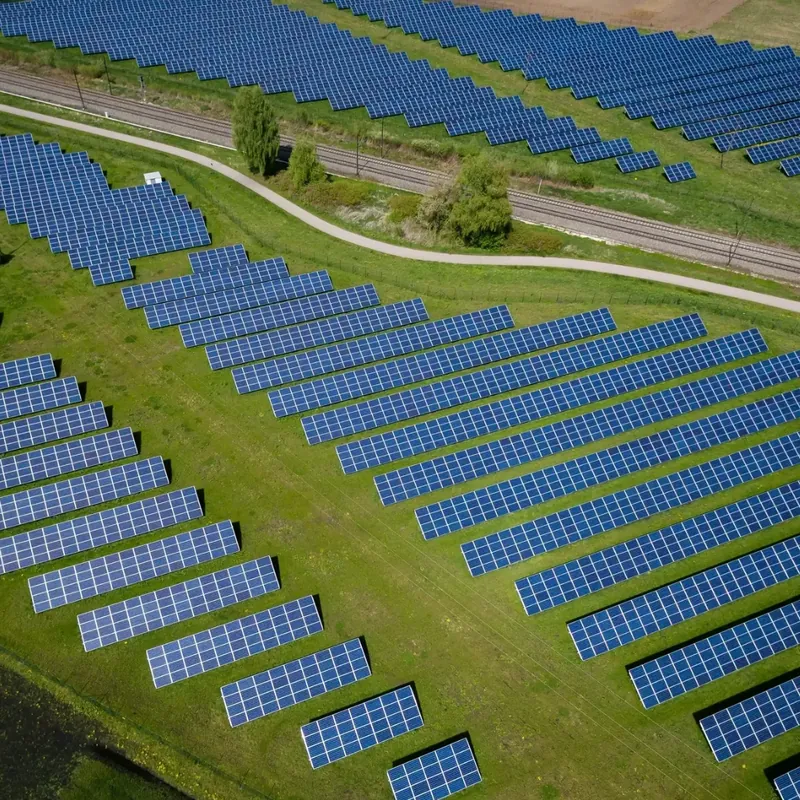 Aerial view of a solar farm