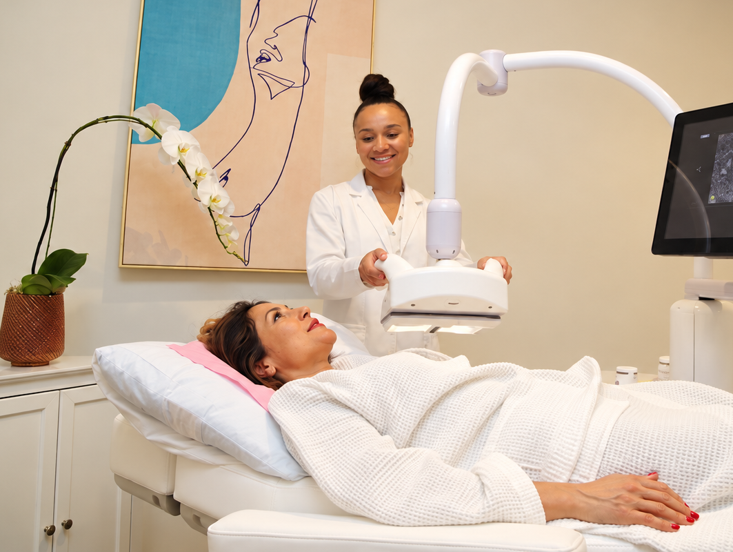 Eve Wellness clinician guiding a patient through radiation-free 3D ABUS breast ultrasound screening.