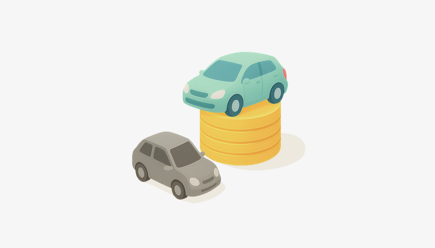 두 차가 있고 한 차는 동전 탑위에서 빛나는 모습, 다른 차는 색을 잃은 채 아래에 있다. 타운카 등록차량과 일반차량의 빈부격차를 표현하는 그림