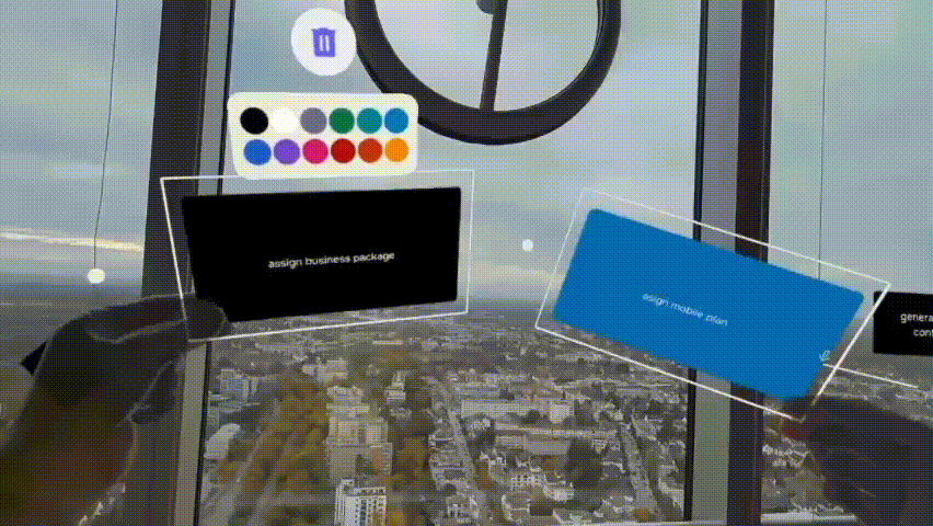 Person arranging process elements with hands in virtual space.