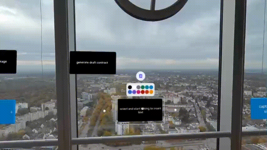 User creates process steps in Galactify Spatial Diagrams using voice input — on-device speech recognition converts speech to text instantly for natural process modeling.