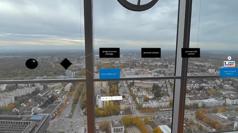 XR user viewing a large 3D process diagram from a distance.