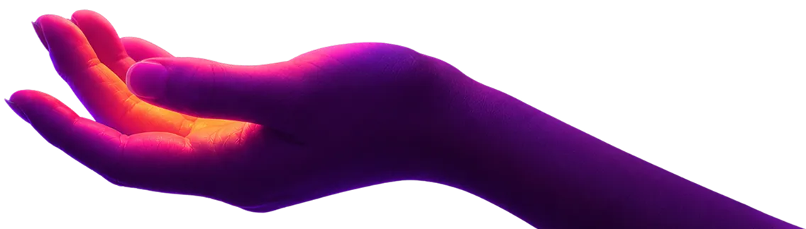 Illuminated hand supporting the product data sphere