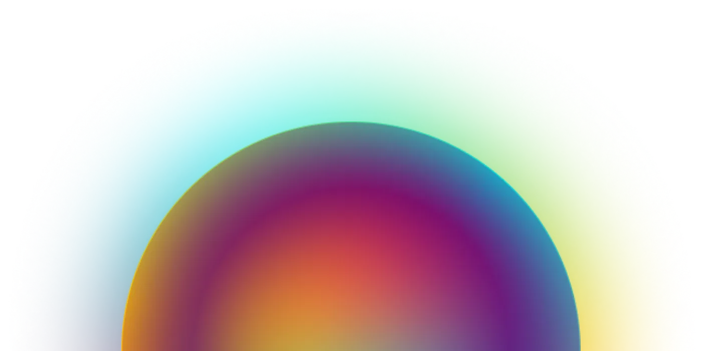 Colorful circular gradient with bright hues blending from turquoise to yellow around a purple center.