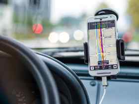 phone on a car dashboard