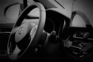 side view close up of a steering wheel