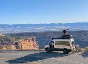 sprinter van overlooking a canyon