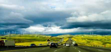 landscape of prairie with blue and cloudy sky